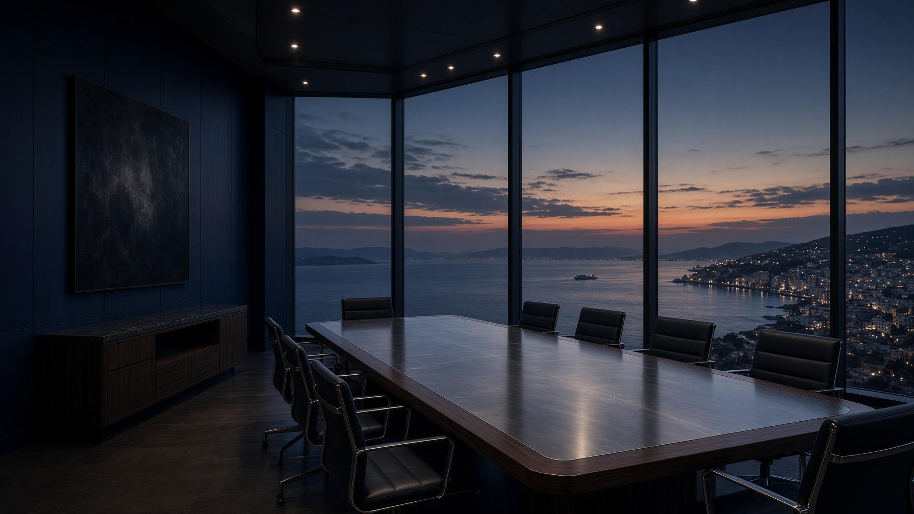 Salle de conseil VANTAGE à Tanger, vue sur le détroit de Gibraltar